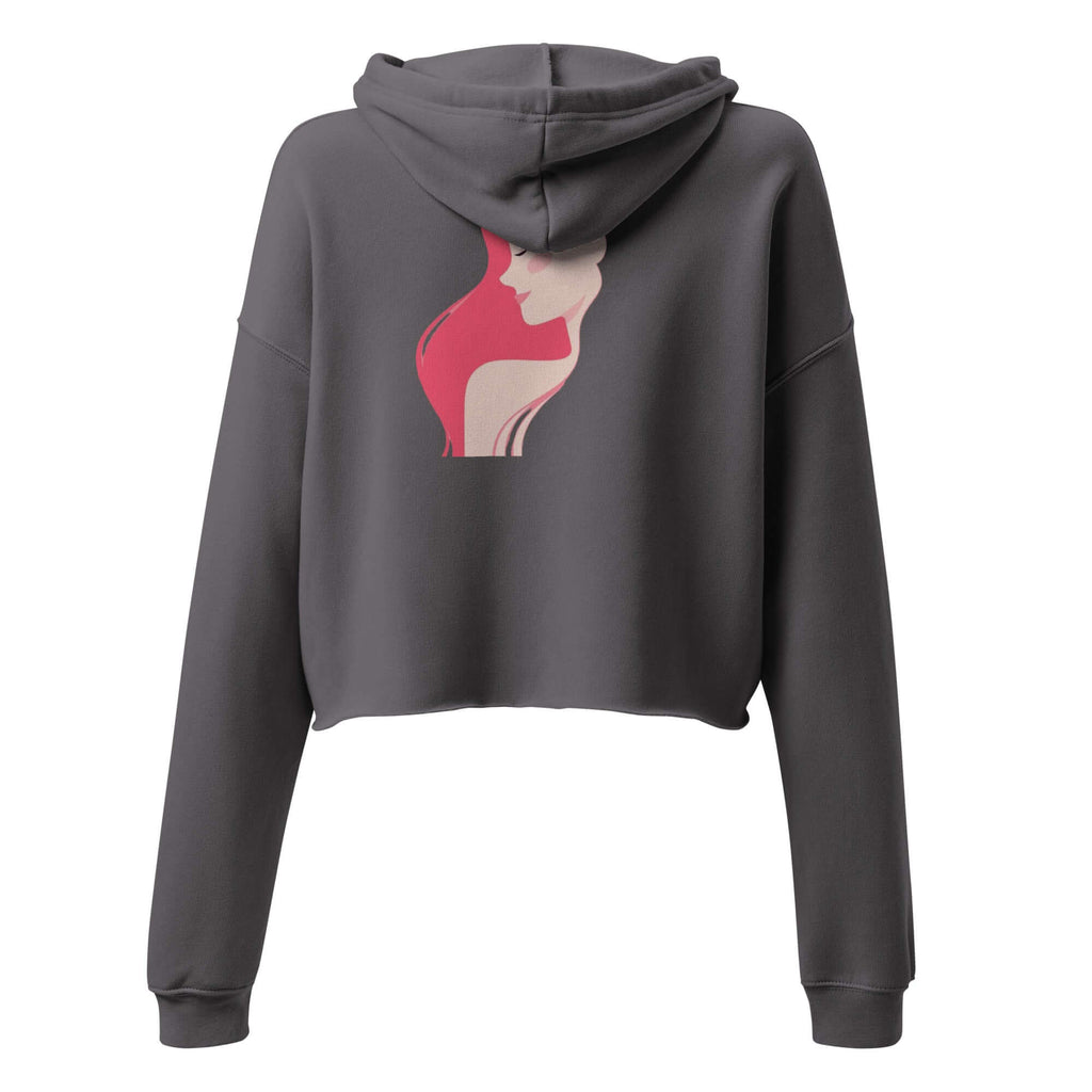 Clotho Empire Crop Hoodie featuring stylish rear design and relaxed fit, perfect for fashion-forward creators.